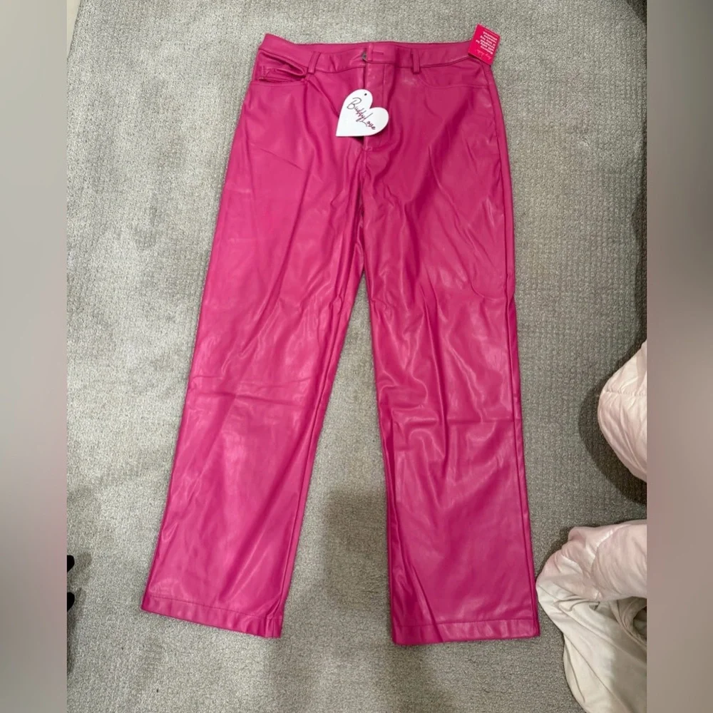 Buddy Love Fuchsia Straight Leg Faux Leather Pants - Picture 2 of 3